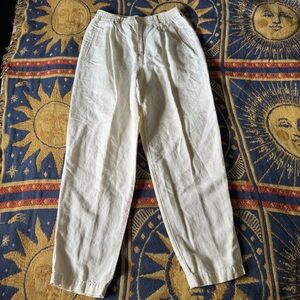 Vintage Liz Sport Claiborne Linen Cotton Cream Pants High Waisted Size 8 Petite